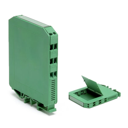 Green electronic module with a smaller component on a white background
