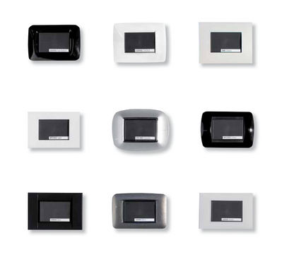 Set of digital thermostat frames in various colors on a white background