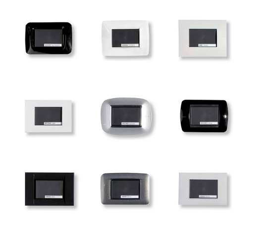 Set of digital thermostat frames in various colors on a white background