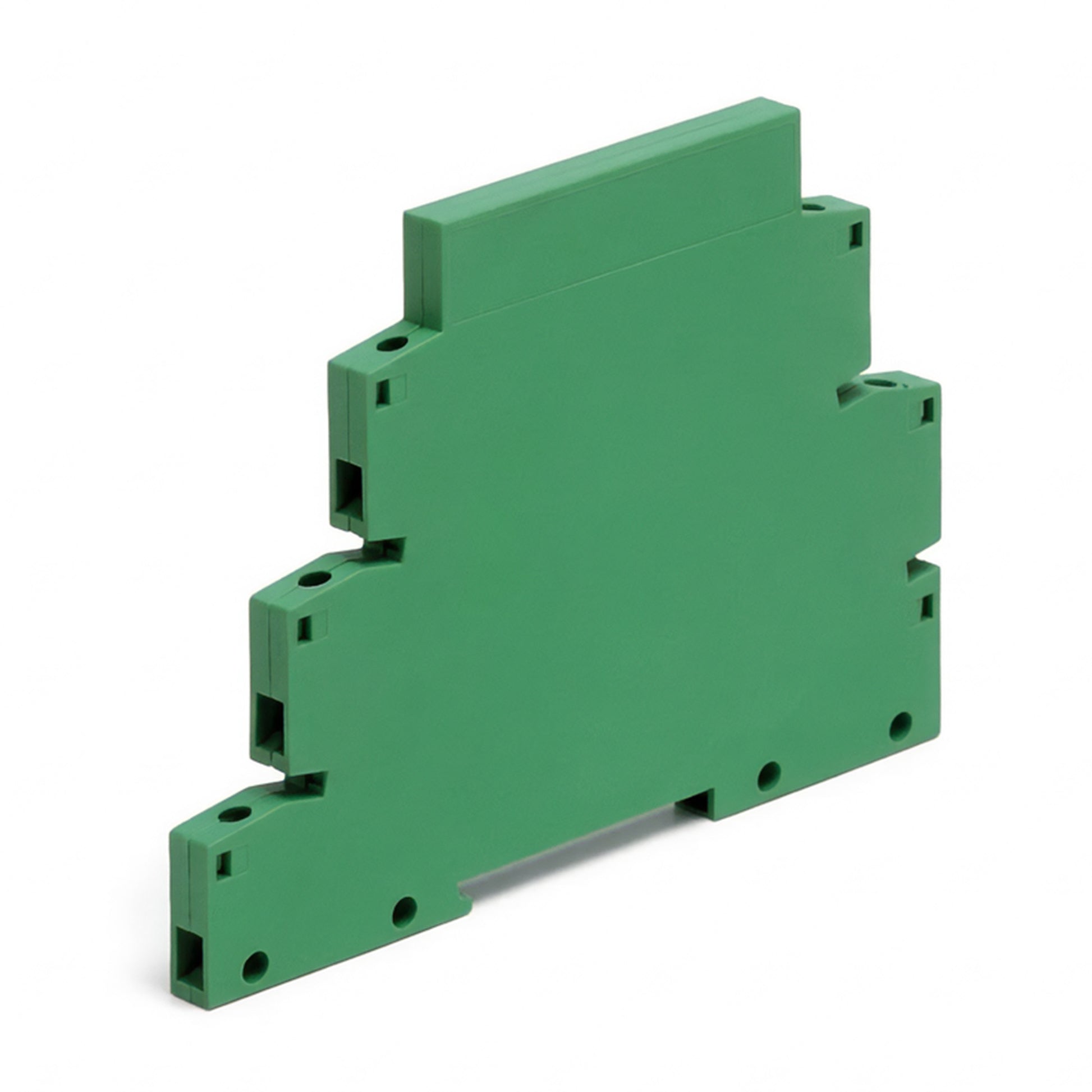 Green plastic component on a white background