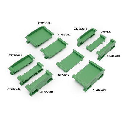 Set of green electronic components on a white background