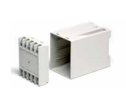 Electrical junction box with wiring on a white background.