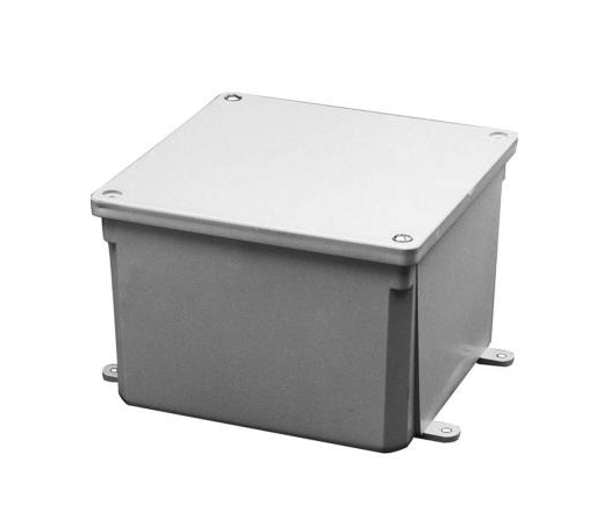 Gray metal box on a white background.