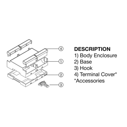Technical diagram of electronic component parts with labels on a white background