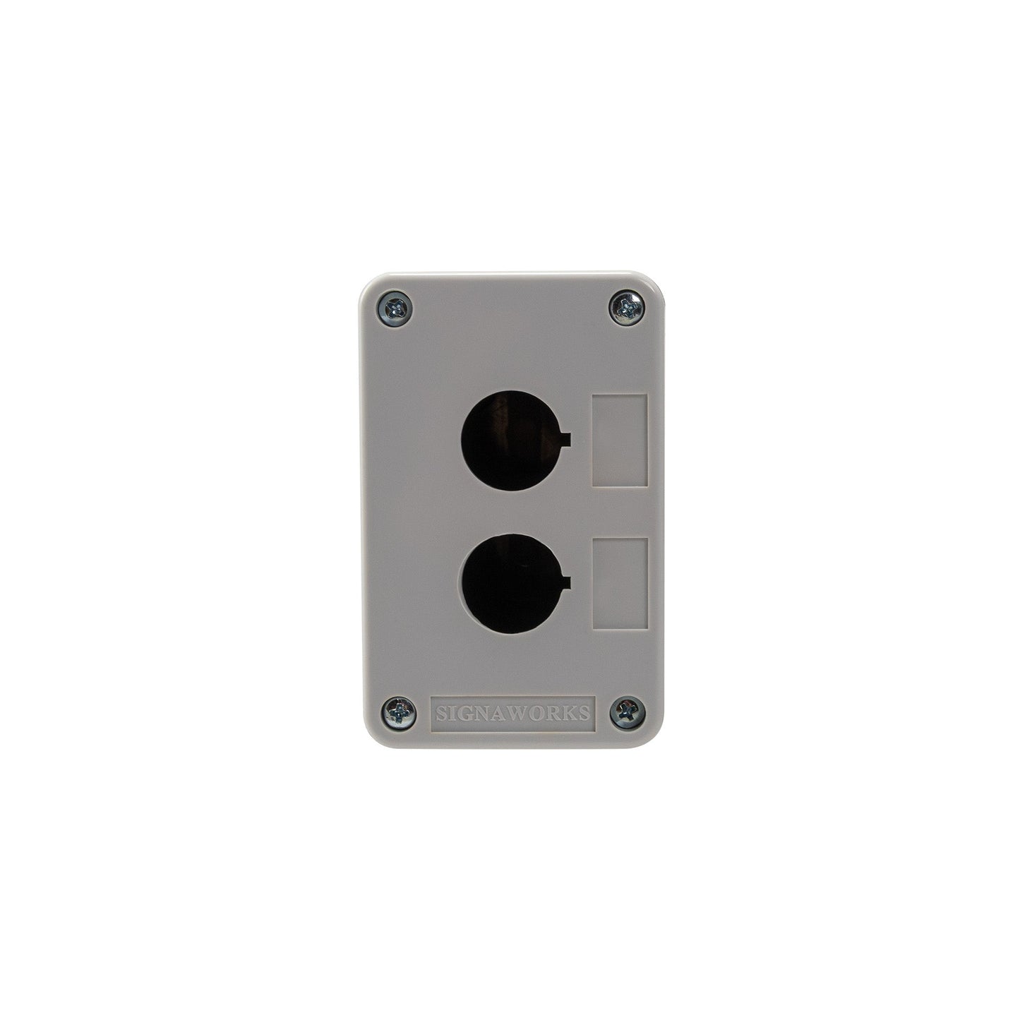 Gray wall plate with two sockets on a white background