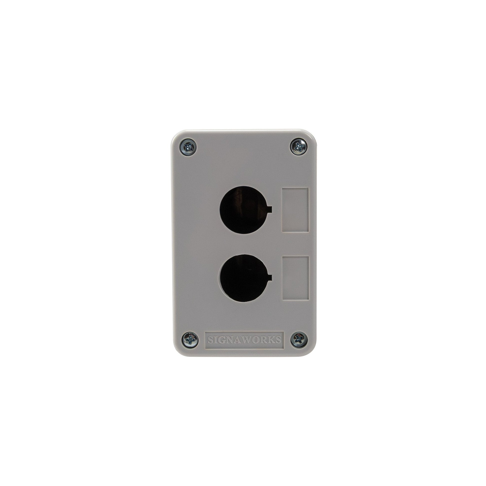Gray wall plate with two sockets on a white background