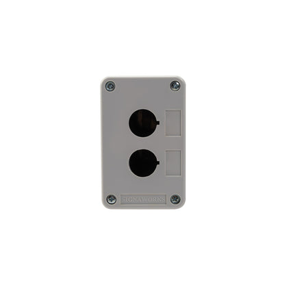 Gray wall plate with two sockets on a white background