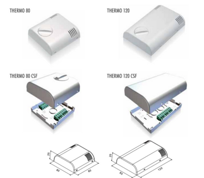 Set of electronic devices labeled 'Thermo 80', 'Thermo 120', 'Thermo 80 CSF', and 'Thermo 120 CSF' on a white background.
