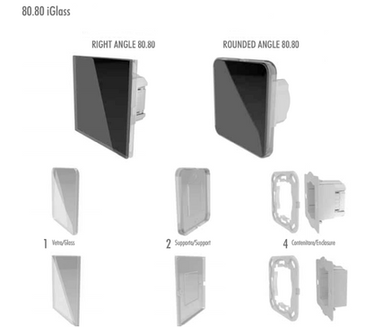 Illustrations of glass angles and components on a white background.